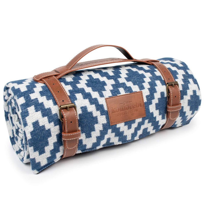 Komorebi Extra Large Picnic Blanket - 78â€ x 59â€ - Waterproof Outdoor Blanket, Foldable & Portable Sandproof Beach Blanket - Blue Travel Mat with Soft Cotton & Carry Handle - Image 1